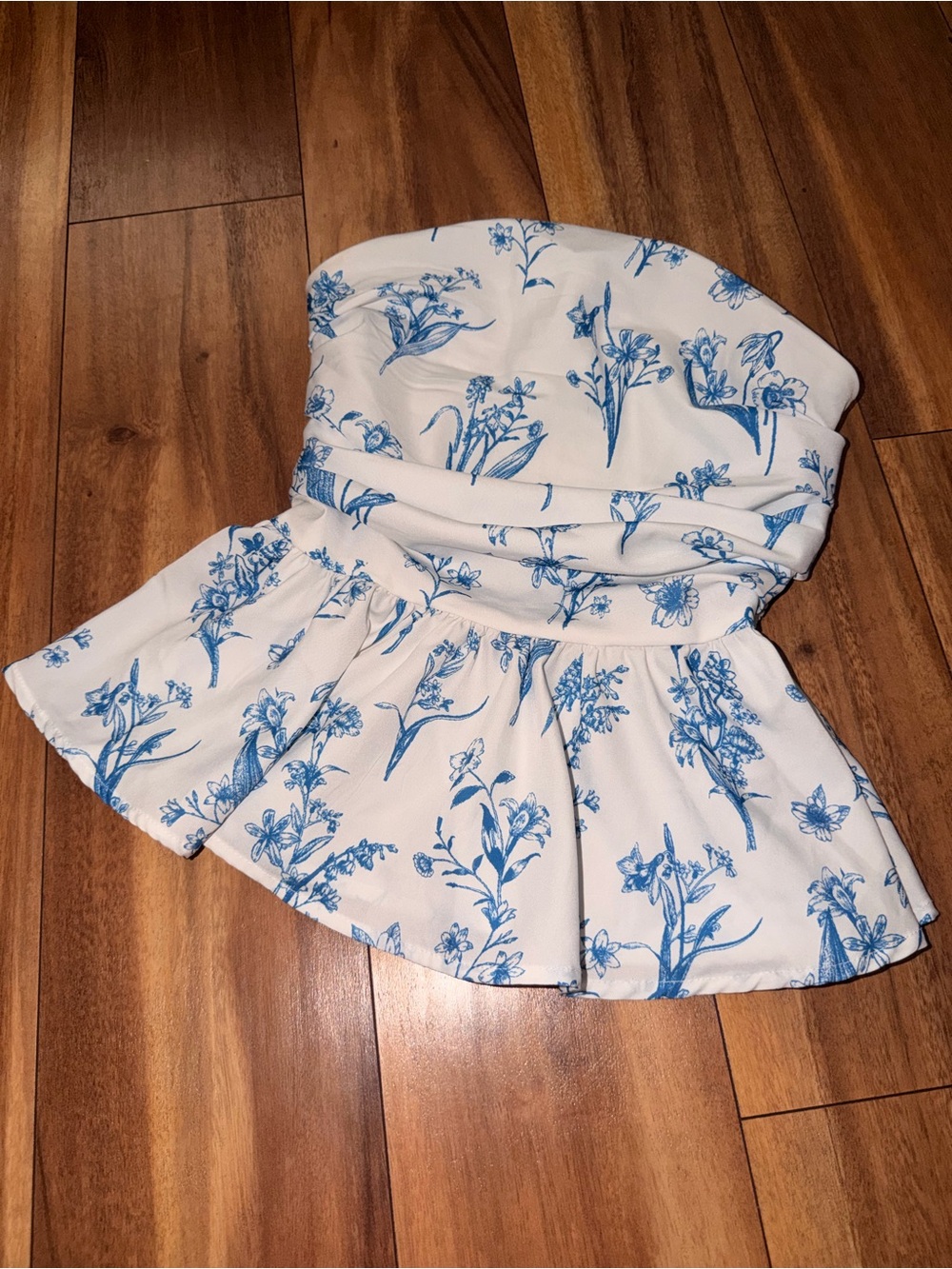 White & Blue Floral Peplum Skirt - Women